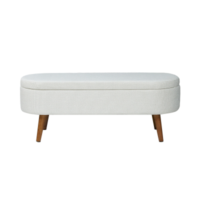 45.5cm White Boucle Storage Bench w/ Wooden Legs-