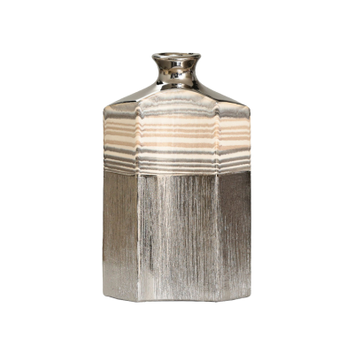 30cm Silver Ceramic Vase with Multicolor Stripes