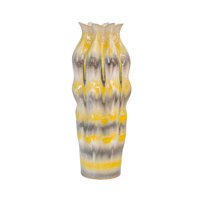 50cm Beige Ceramic Vase with Multicolor Stripes