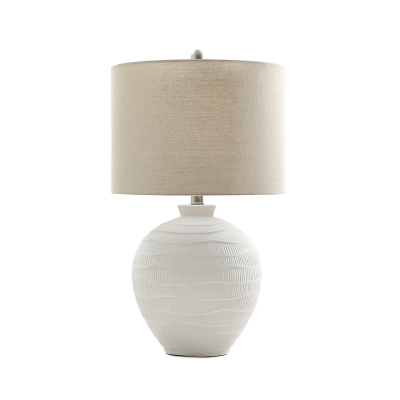 61cm White Ceramic Table Lamp with Oat Linen