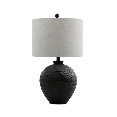 61cm Black Ceramic Table Lamp with Grey Linen