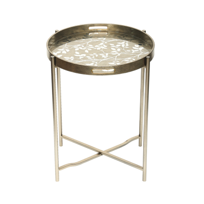 59cm Champagne End Table with Leaves Design Glass KD Legs