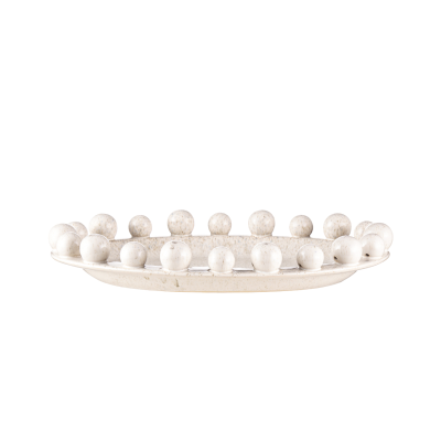 7cm White Ceramic Bobble Edged Oval Dish