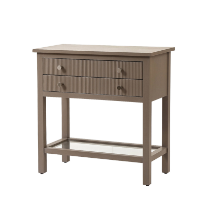 Lindon Taupe 2 Drawer Bedside Cabinet with Glass Shelf