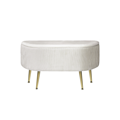 48cm Beige Velvet Storage Bench in Gold Legs - KD