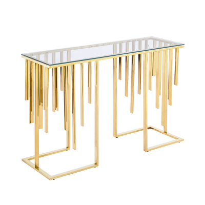 Owen Gold Metal Console Table with Clear Glass Top