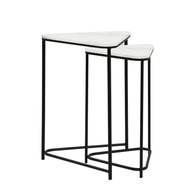 Set of 2 Black Metal Nesting Table with White Marble Top