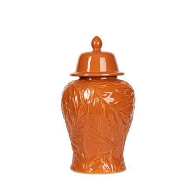 38cm Orange Carved Ceramic Ginger Jar