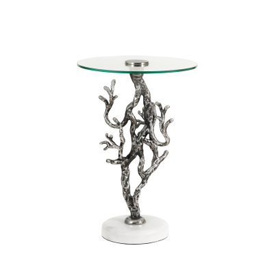 60cm Antique Silver Twig Design Metal Accent Table