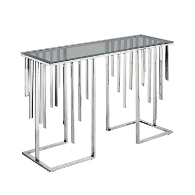 Owen Chrome Metal Console Table with Smoke Glass Top