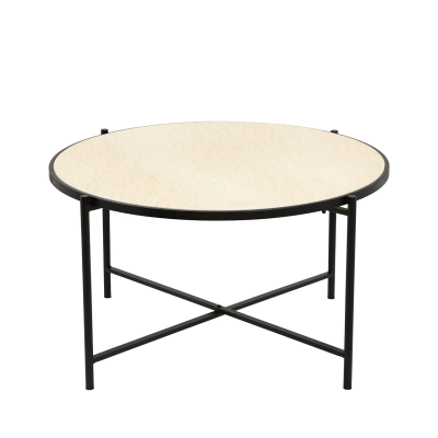 45cm Black Metal Coffee Table with Travertine Marble Top