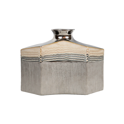 21cm Silver Ceramic Vase with Multicolor Stripes