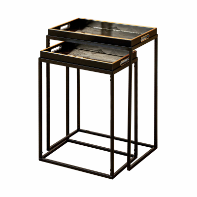 Set of 2 Antique Gold Leaves Nesting Table - KD