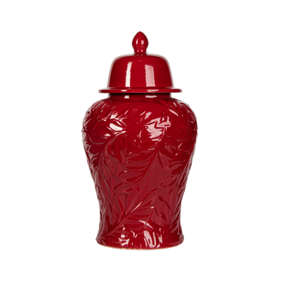 46cm Red Carved Ceramic Ginger Jar