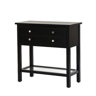 Lindon Black 2 Drawer Bedside Cabinet with Glass