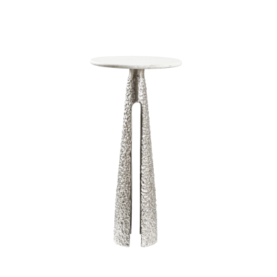 60cm Textured Nickel Metal Side Table with White