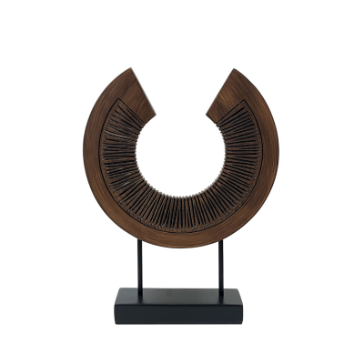39.5cm Black and Brown Semi-circular Polyresin Sculpture with Radial Carvings
